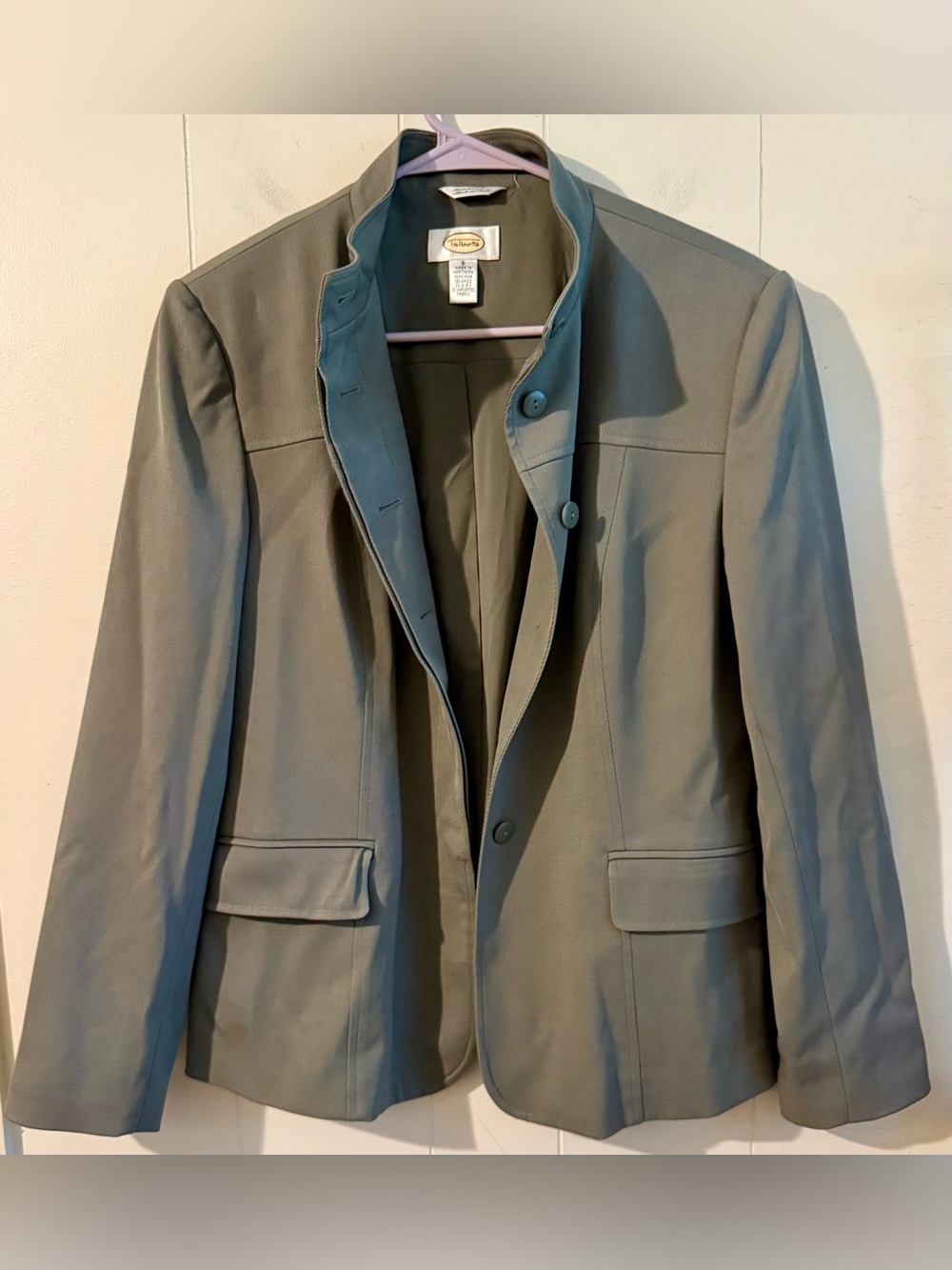 Talbots Green Button Front Jacket Mandarin Collar Italy Women, size 6